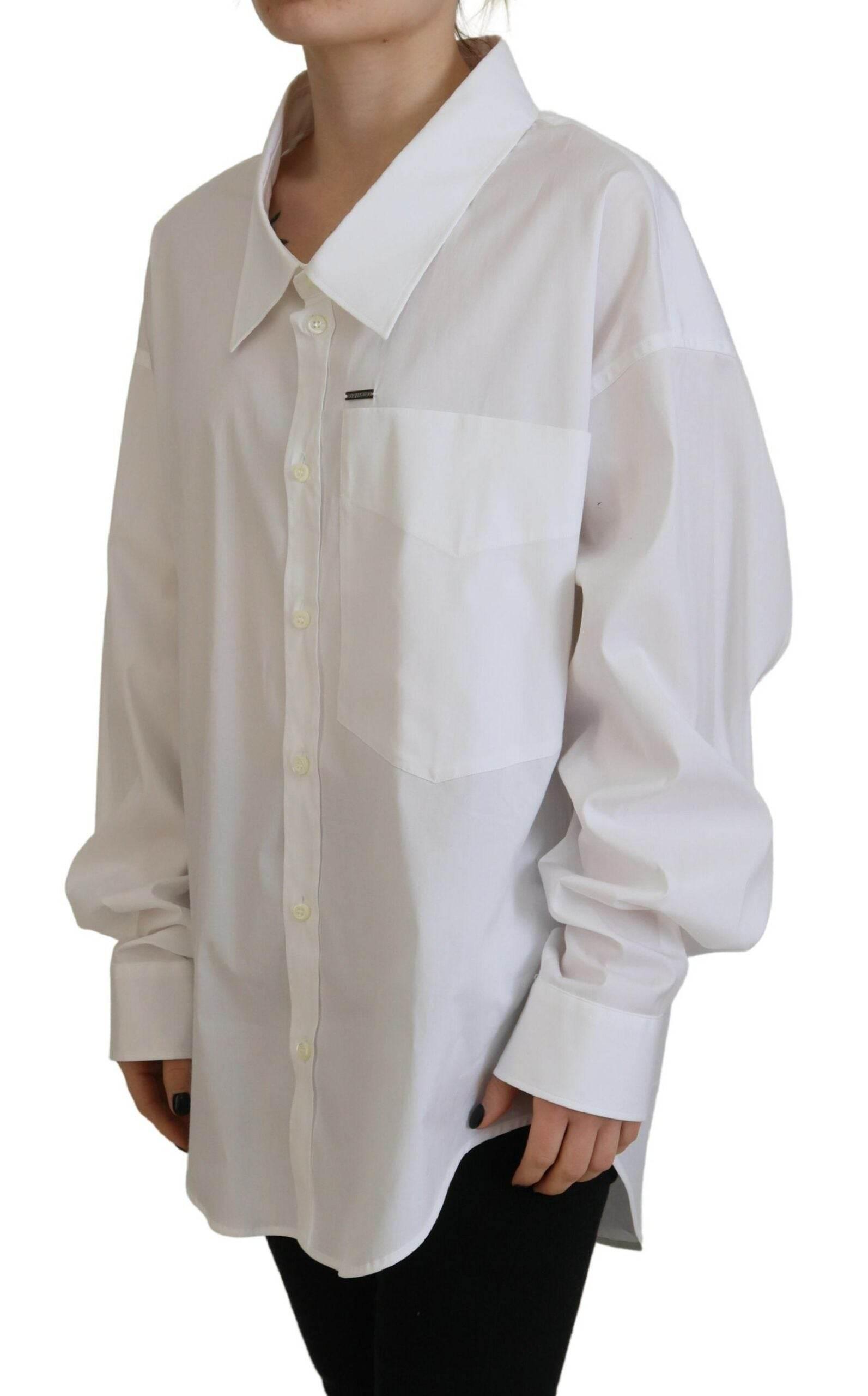 Dsquared² White Cotton Button Down Collared Dress Shirt Top - Hilstor