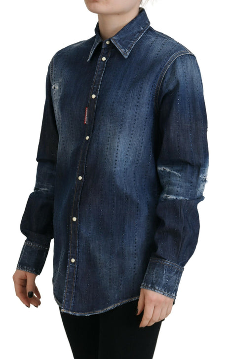 Dsquared² Blå vasket bomuld Denimtop med knap-down-krave