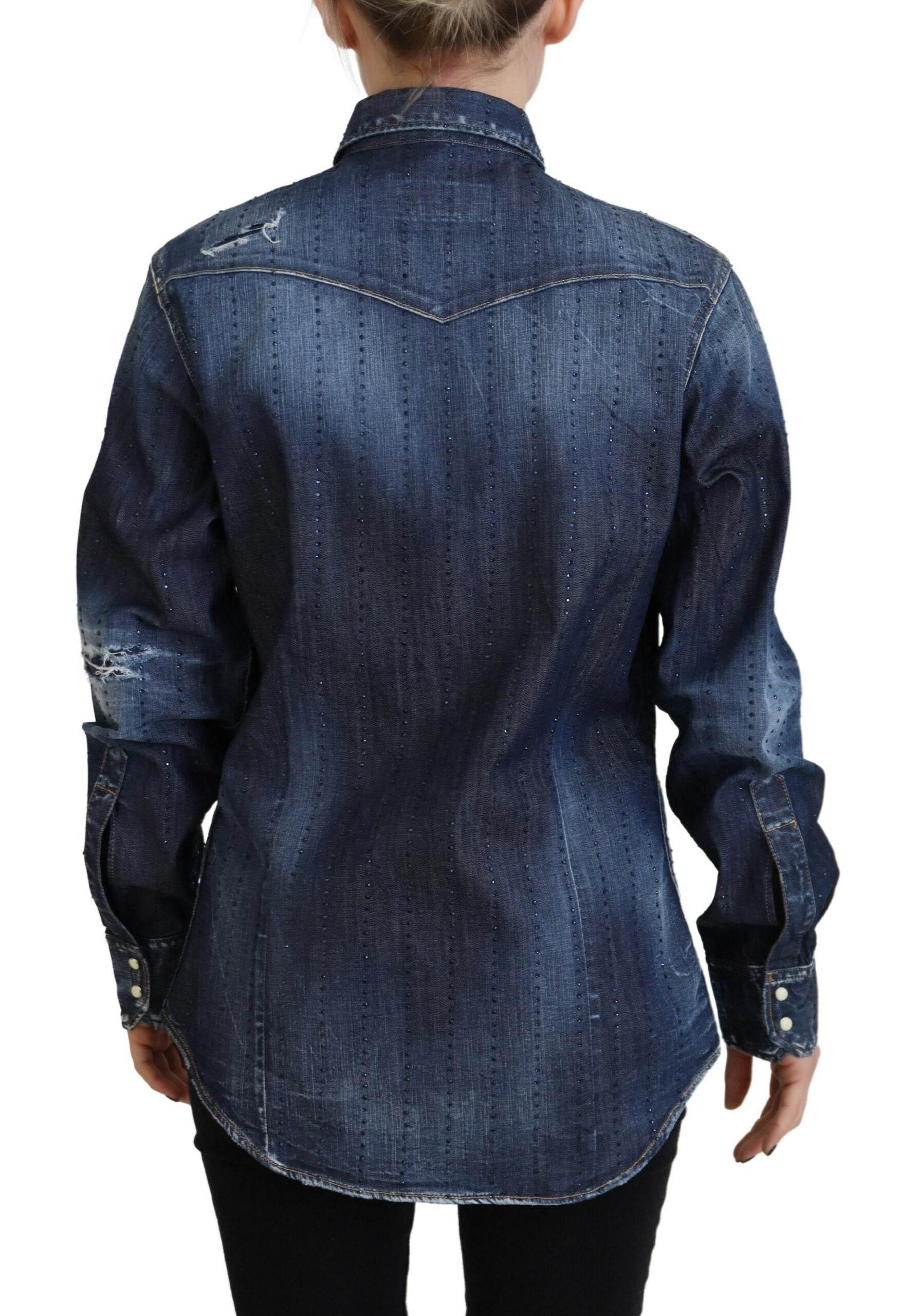 Dsquared² Blue Washed Cotton Button Down Collared Denim Top - Hilstor