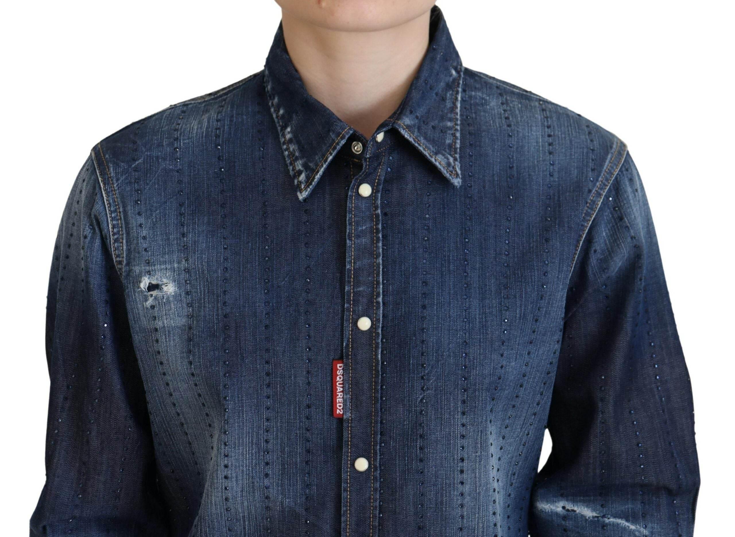 Dsquared² Blue Washed Cotton Button Down Collared Denim Top - Hilstor
