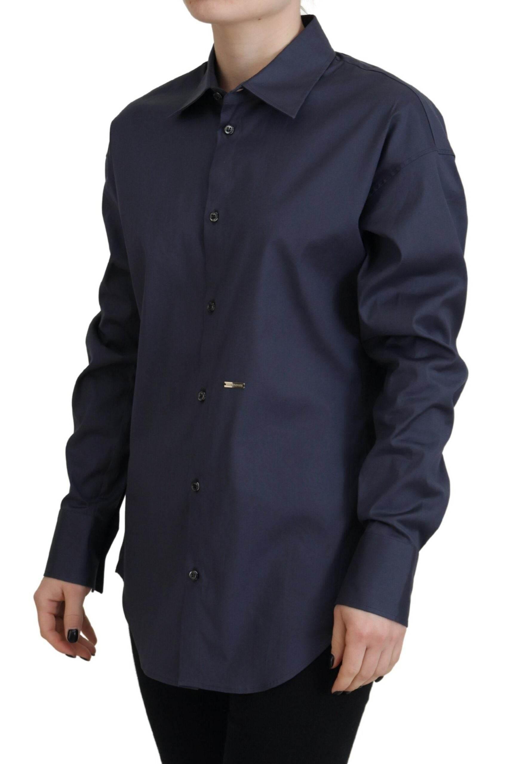 Dsquared² Navy Blue Cotton Button Down Collared Shirt Top - Hilstor