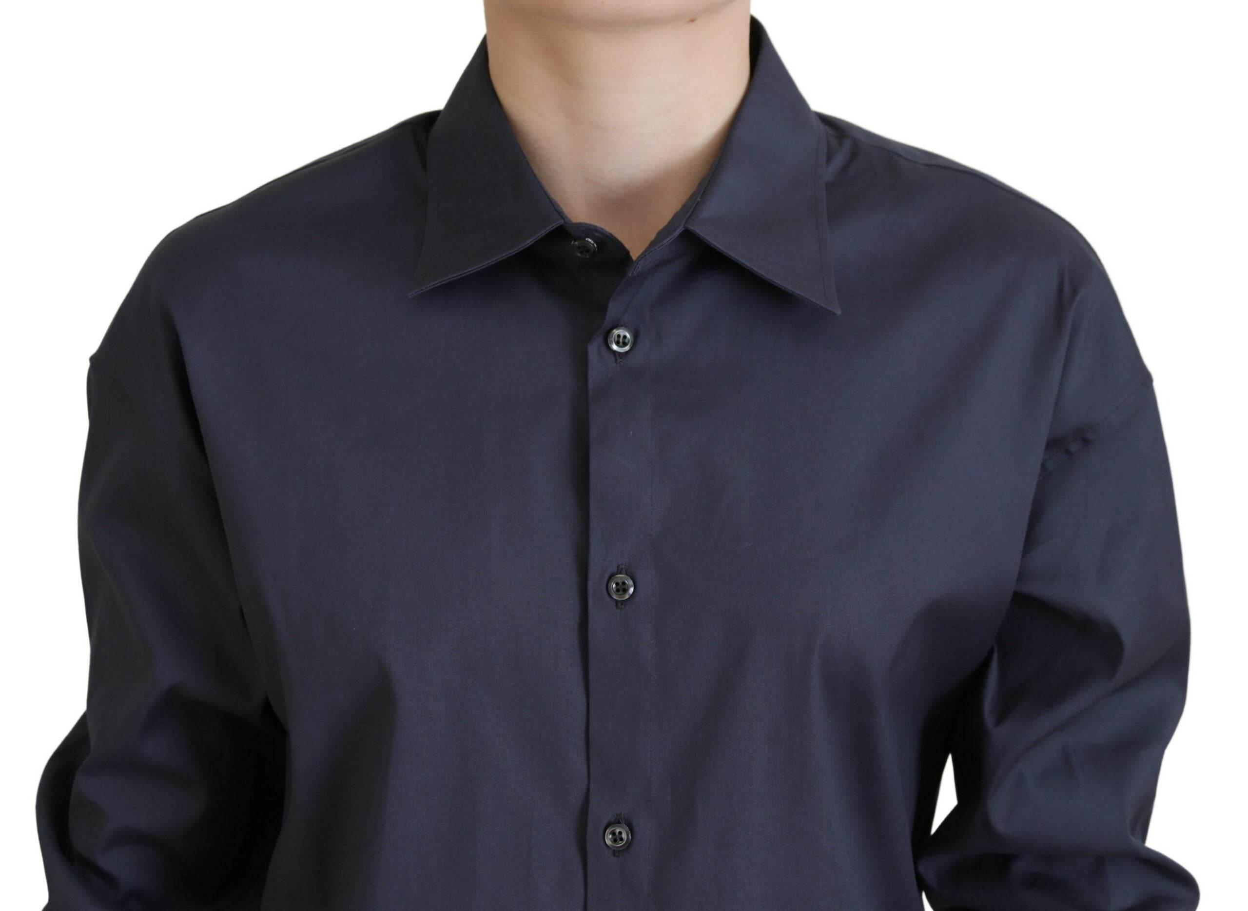 Dsquared² Navy Blue Cotton Button Down Collared Shirt Top - Hilstor