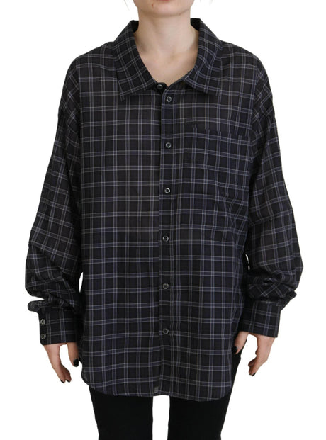 Dsquared² Black Checkered Collared Button Long Sleeves Shirt - Hilstor