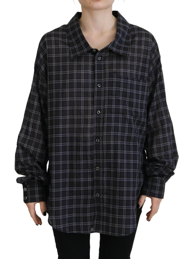 Dsquared² Black Checkered Collared Button Long Sleeves Shirt - Hilstor