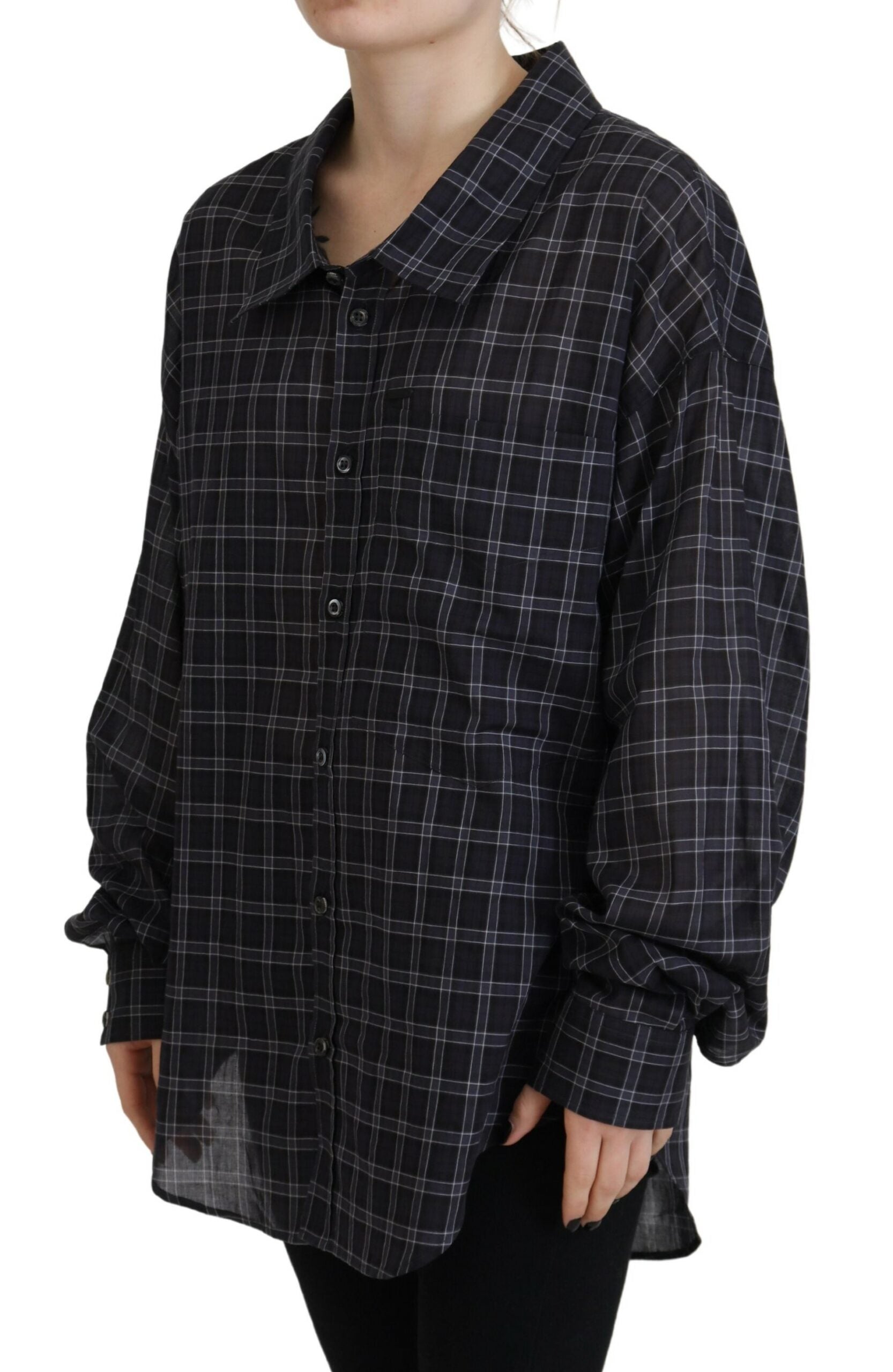 Dsquared² Sortternet Langærmet skjorte med krave og knap