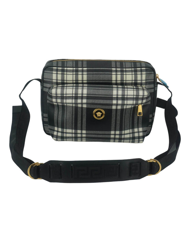 Versace Elegant Grey Leather Crossbody Bag - Hilstor