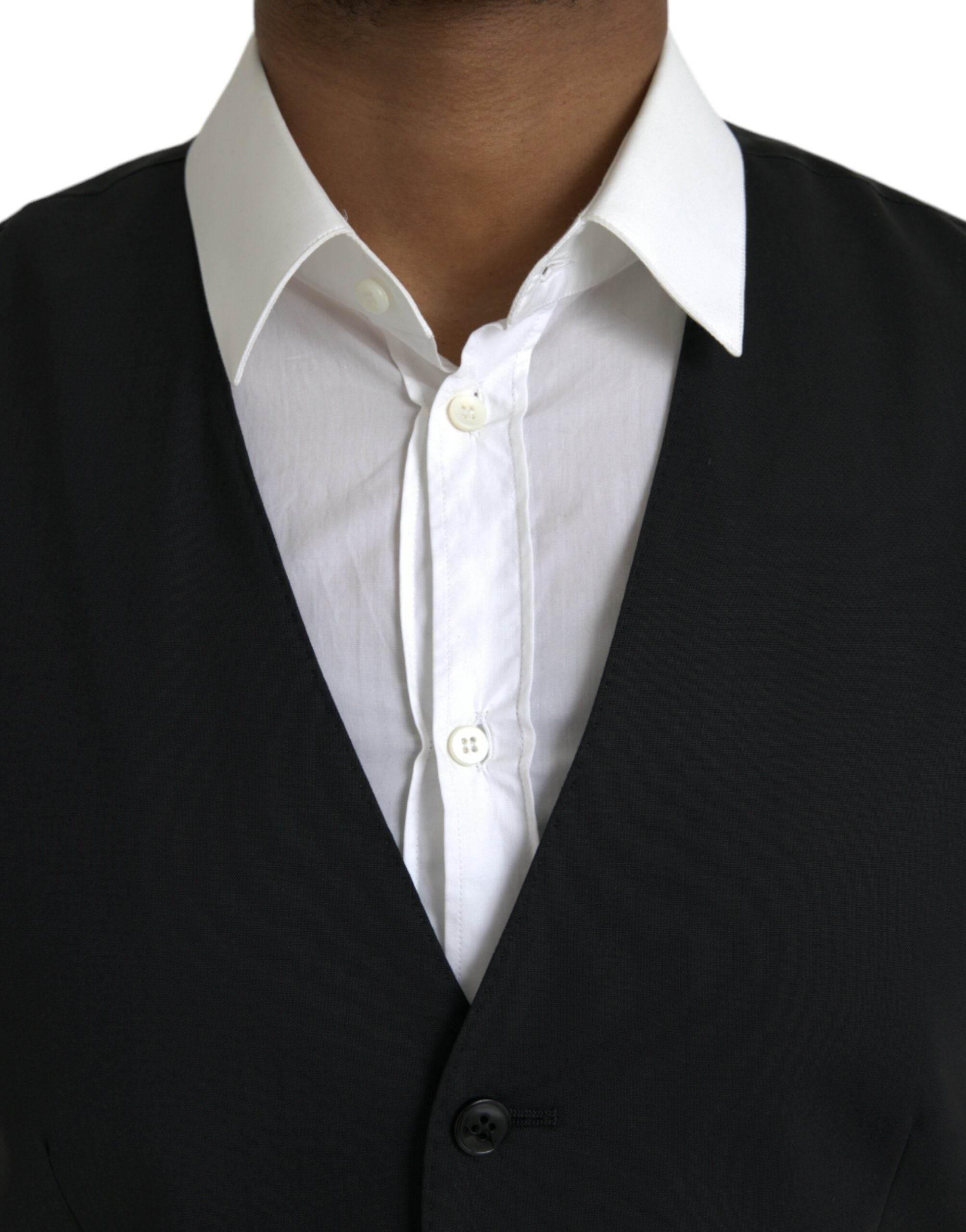 Dolce & Gabbana Black Wool Formal Dress Waistcoat Vest - Hilstor