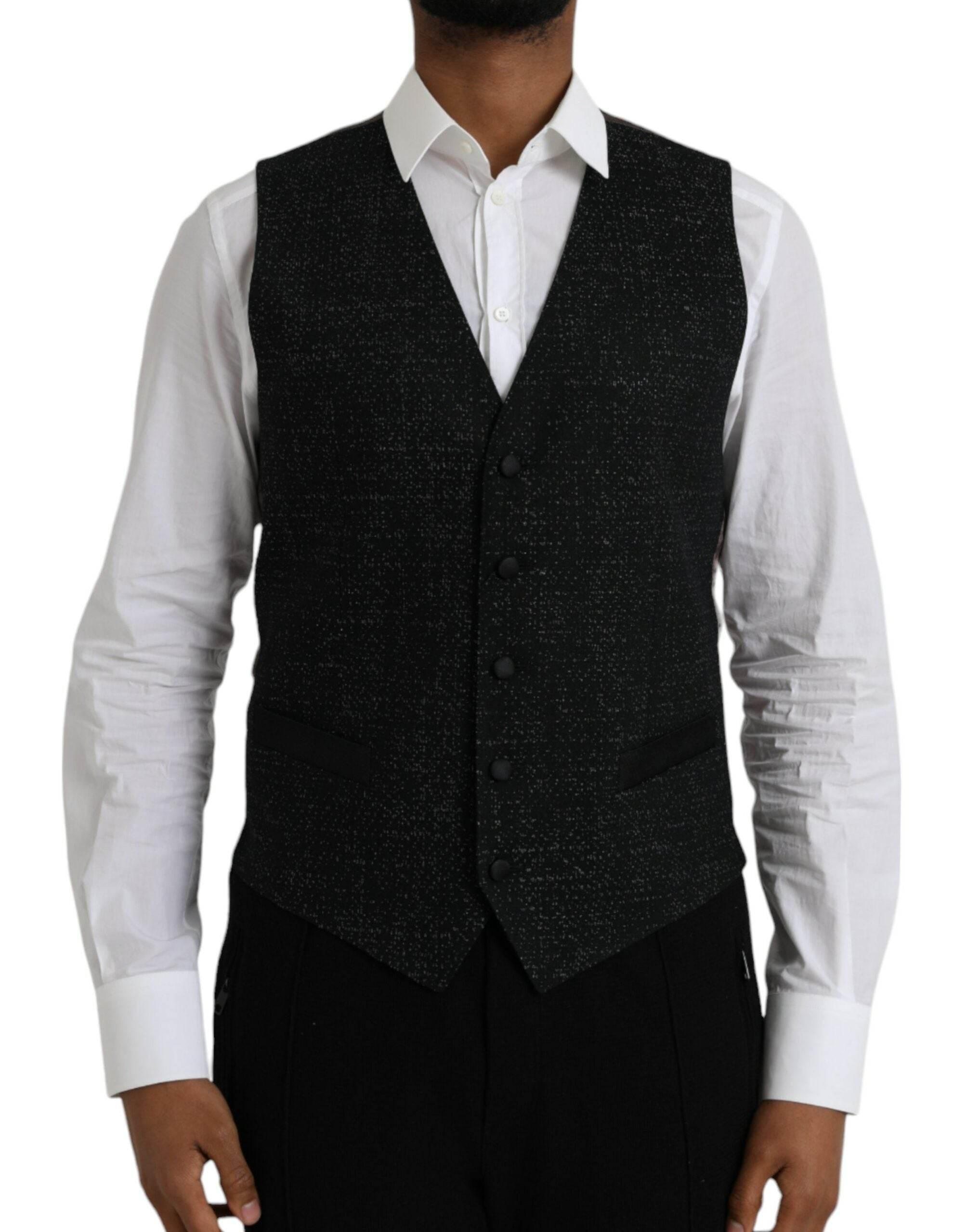 Dolce & Gabbana Black Brown Silk Waistcoat Dress Formal Vest - Hilstor