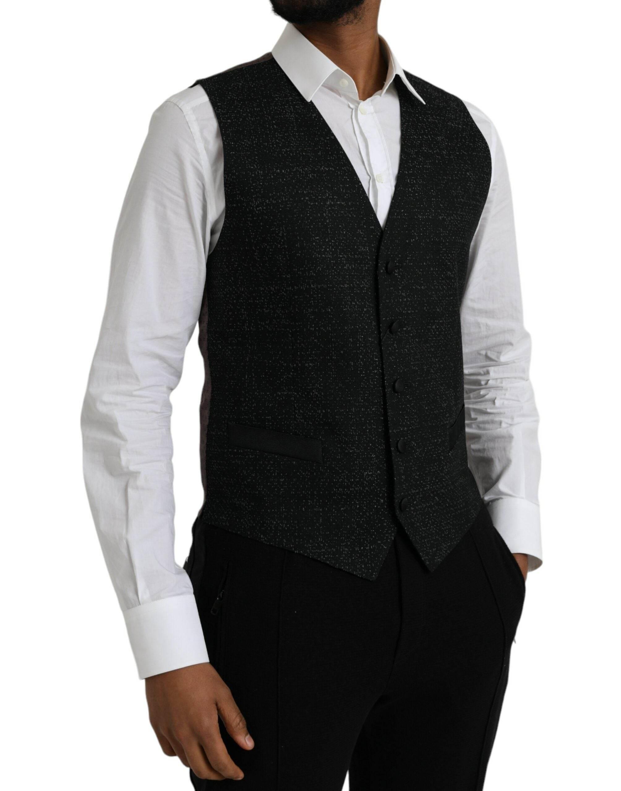 Dolce & Gabbana Black Brown Silk Waistcoat Dress Formal Vest - Hilstor