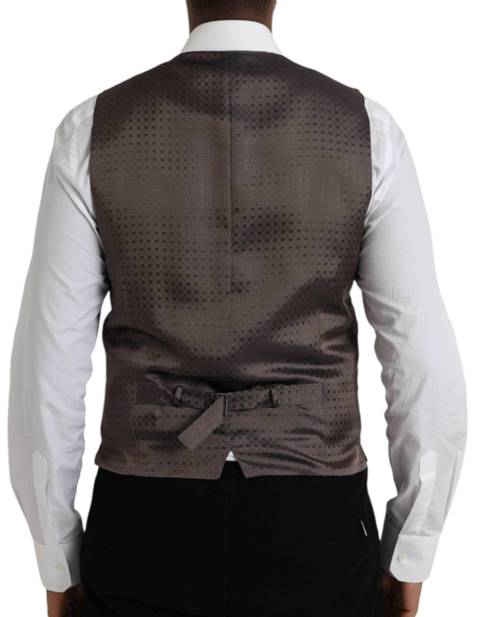 Dolce & Gabbana Black Brown Silk Waistcoat Dress Formal Vest - Hilstor