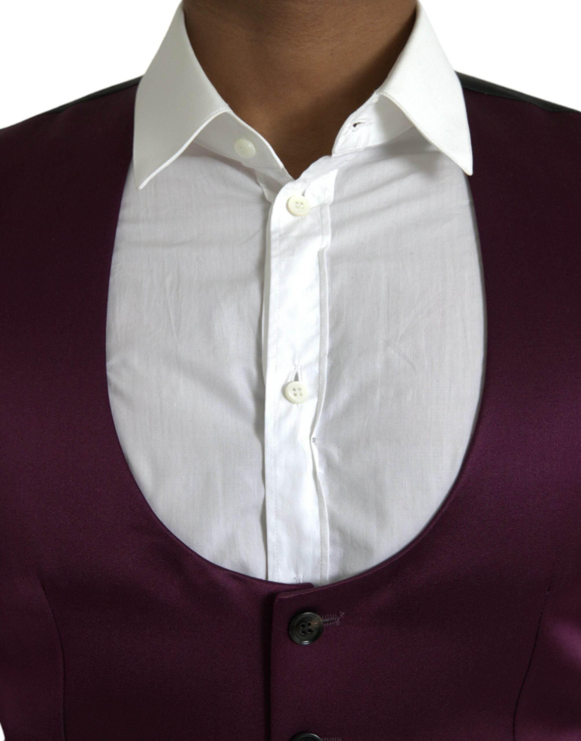 Dolce & Gabbana Maroon Satin Silk Waistcoat Dress Formal Vest - Hilstor
