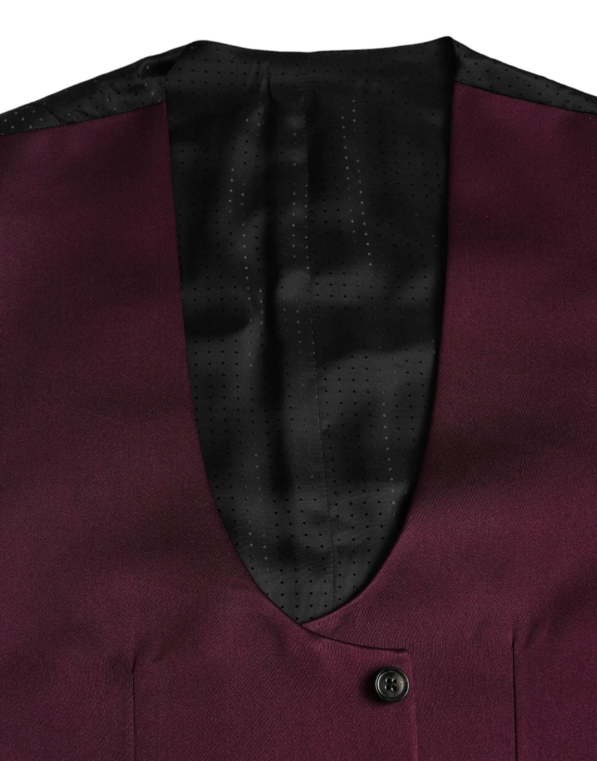Dolce & Gabbana Maroon Satin Silk Waistcoat Dress Formal Vest - Hilstor