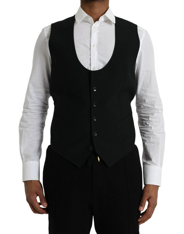 Dolce & Gabbana Black Wool Waistcoat Dress Formal Vest - Hilstor