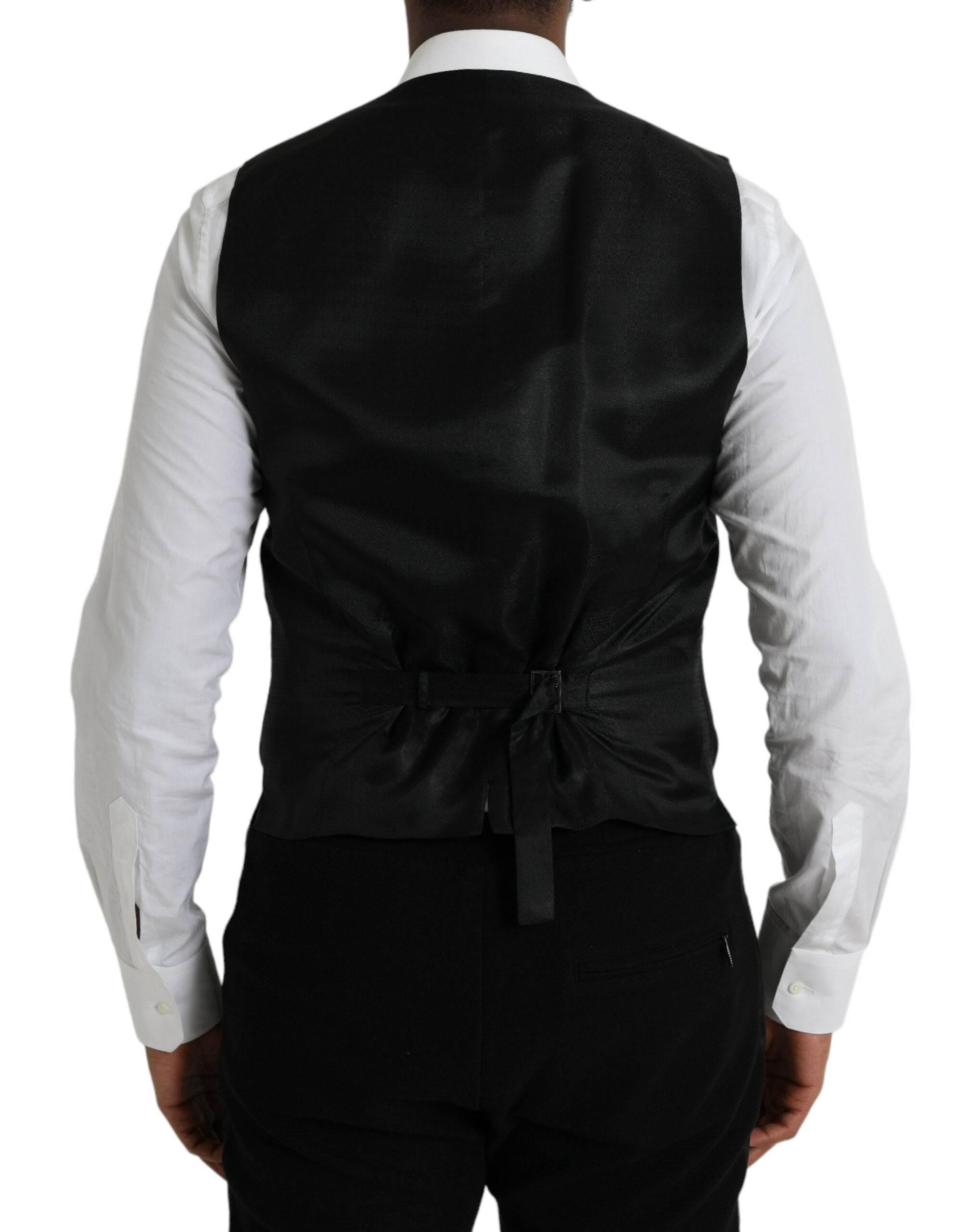 Dolce & Gabbana Black Wool Waistcoat Dress Formal Vest - Hilstor