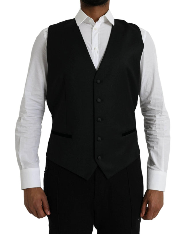 Dolce & Gabbana Black Silk Waistcoat Dress Formal Vest - Hilstor