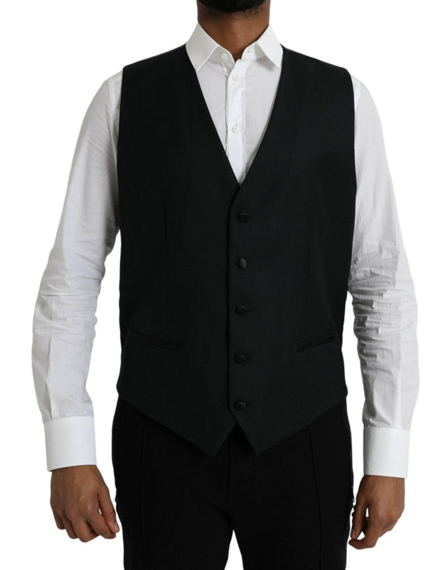 Dolce & Gabbana Black Wool Waistcoat Dress Formal Vest - Hilstor