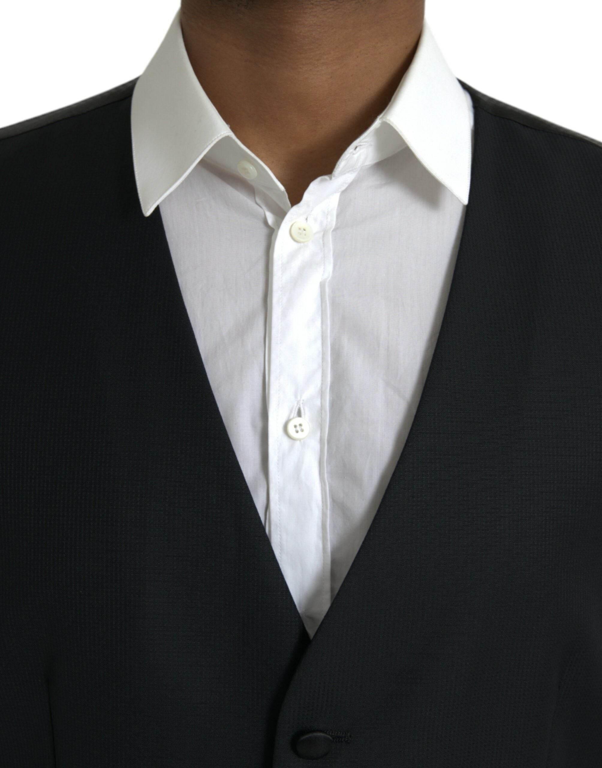 Dolce & Gabbana Black Wool Waistcoat Dress Formal Vest - Hilstor