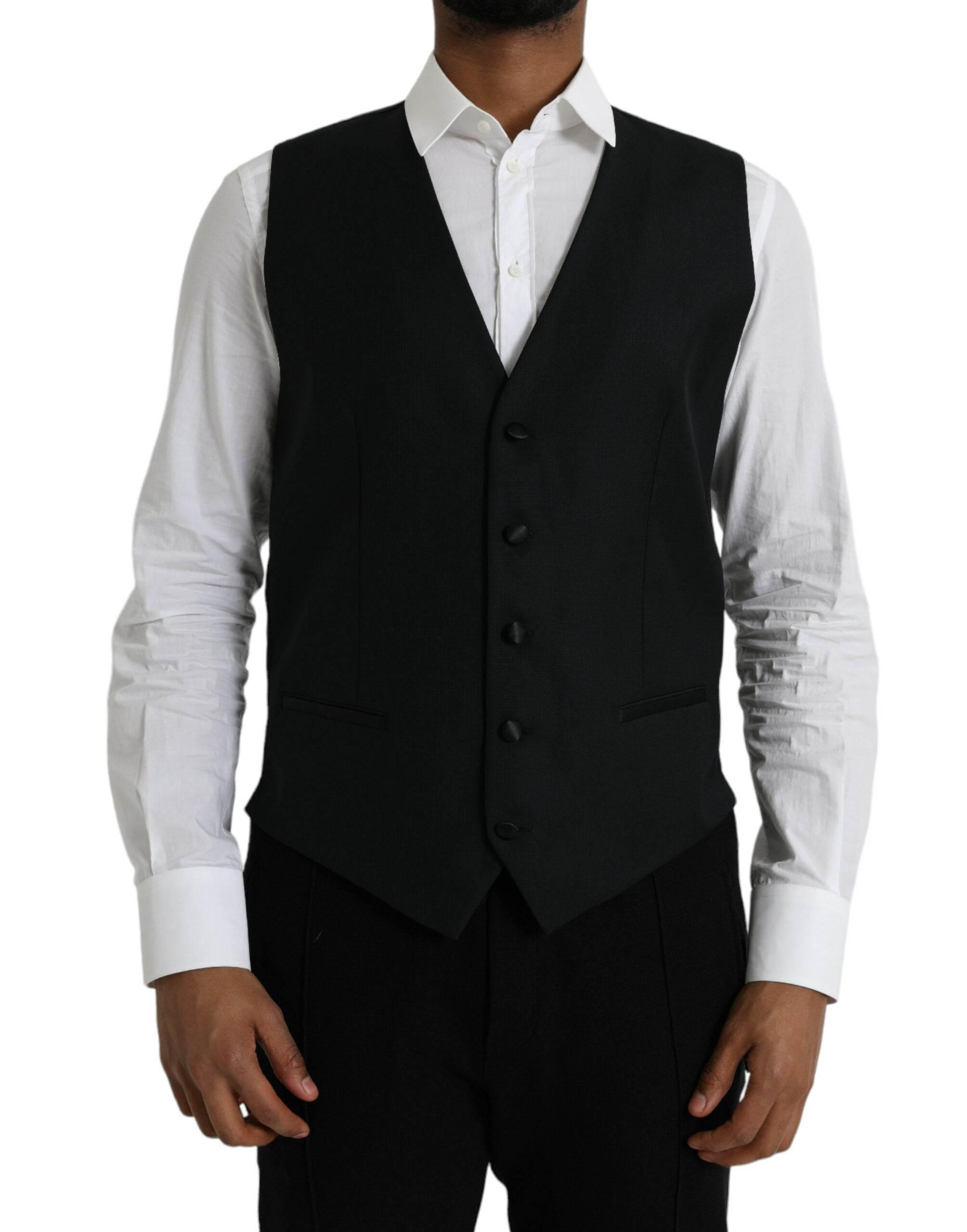 Dolce & Gabbana Black Wool Waistcoat Dress Formal Vest - Hilstor