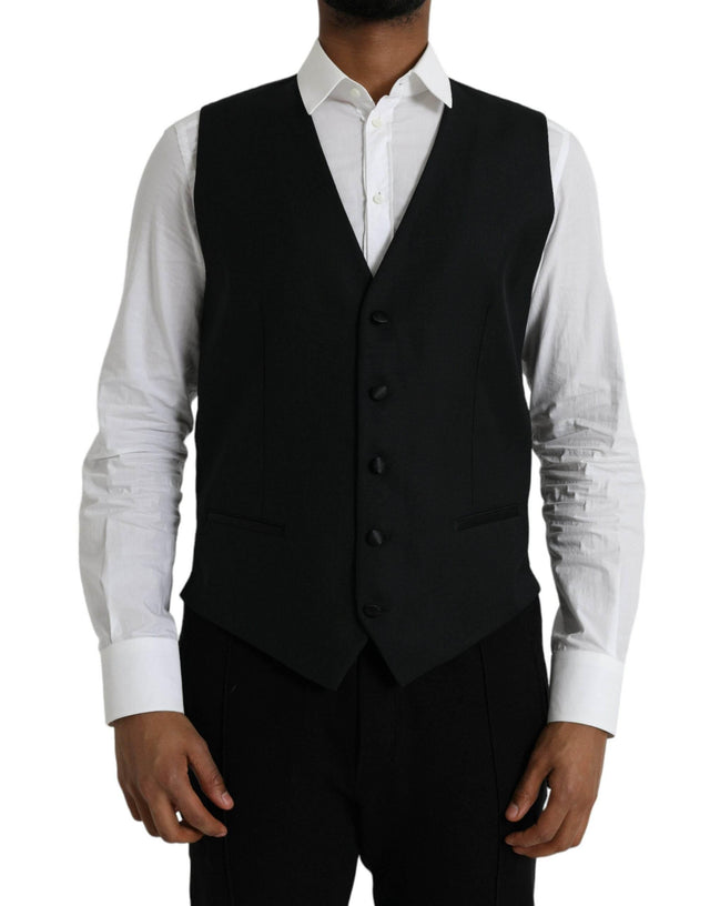 Dolce & Gabbana Black Wool Waistcoat Dress Formal Vest - Hilstor