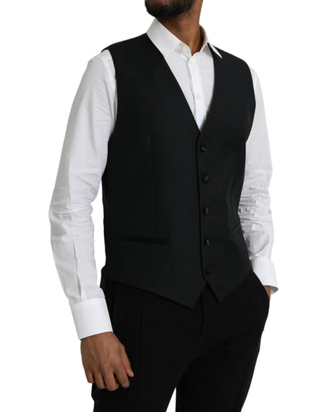 Dolce & Gabbana Black Wool Waistcoat Dress Formal Vest - Hilstor