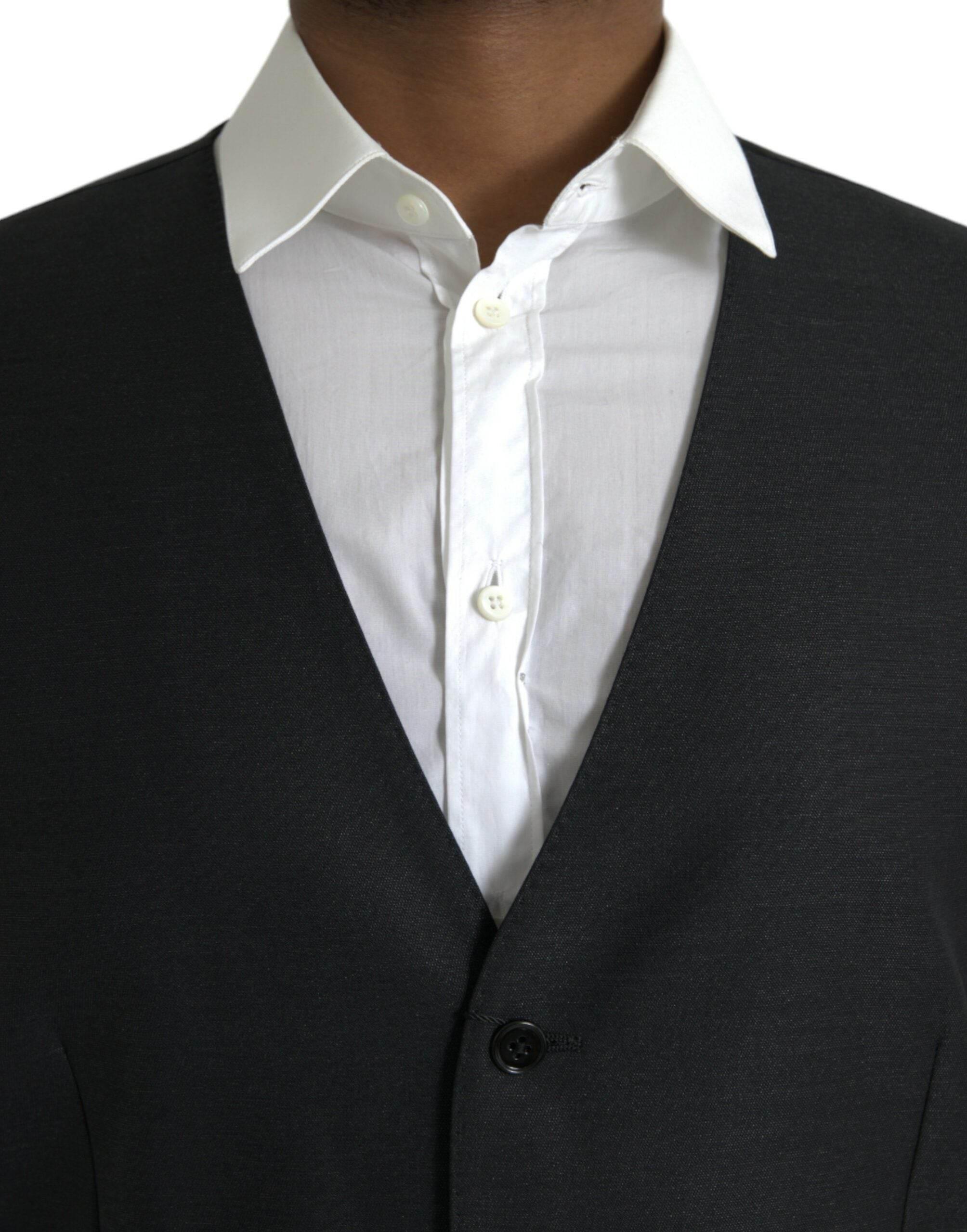 Dolce & Gabbana Black Wool Waistcoat Dress Formal Vest - Hilstor