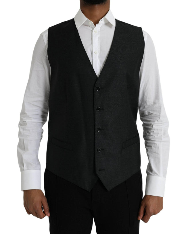 Dolce & Gabbana Black Wool Waistcoat Dress Formal Vest - Hilstor