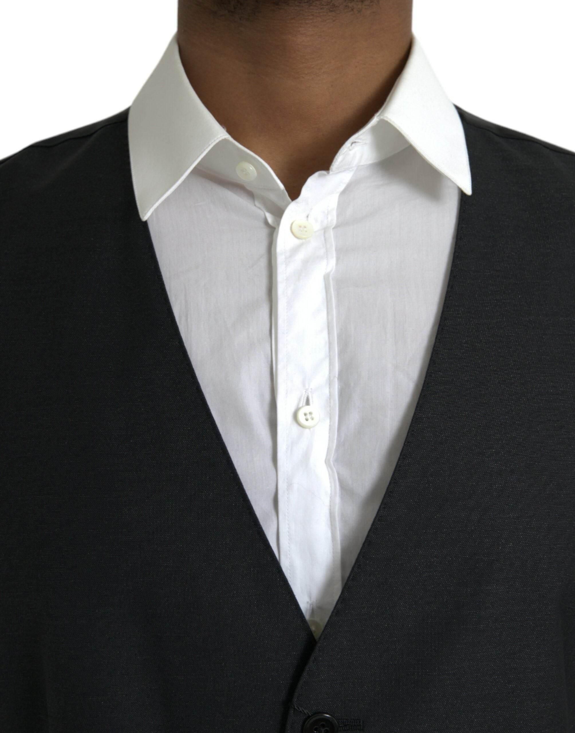 Dolce & Gabbana Black Wool Waistcoat Dress Formal Vest - Hilstor