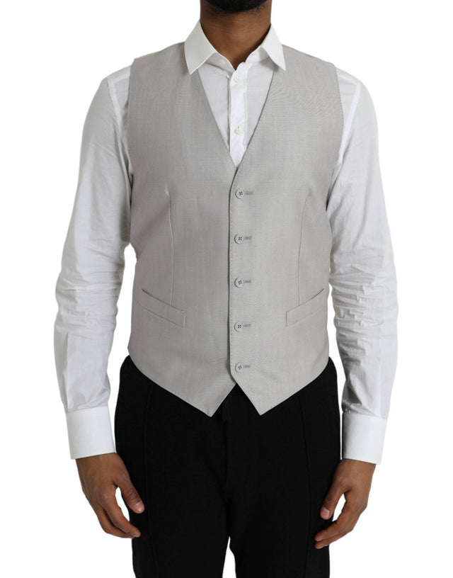 Dolce & Gabbana Light Gray Wool Formal Dress Waistcoat Vest - Hilstor
