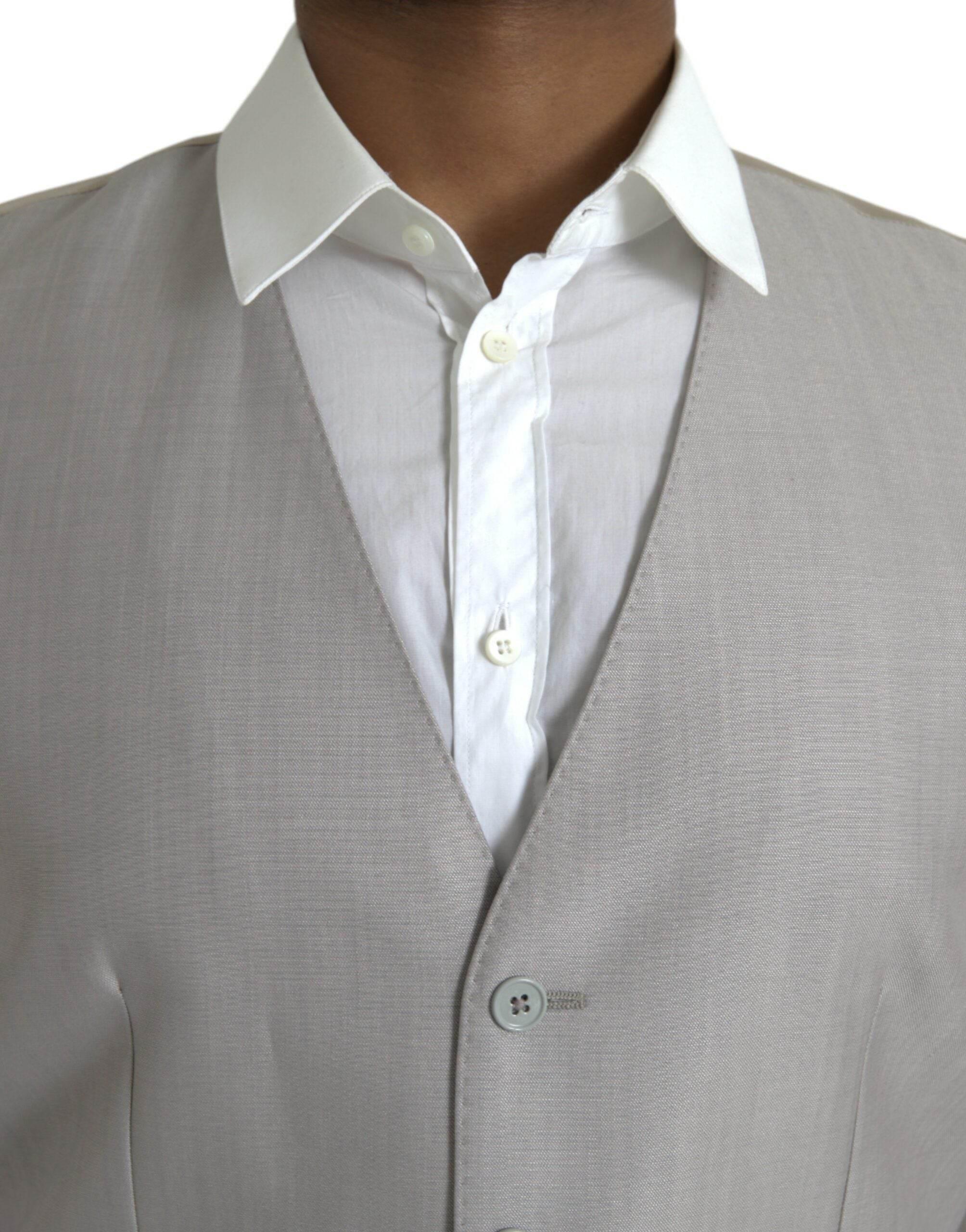 Dolce & Gabbana Light Gray Wool Formal Dress Waistcoat Vest - Hilstor