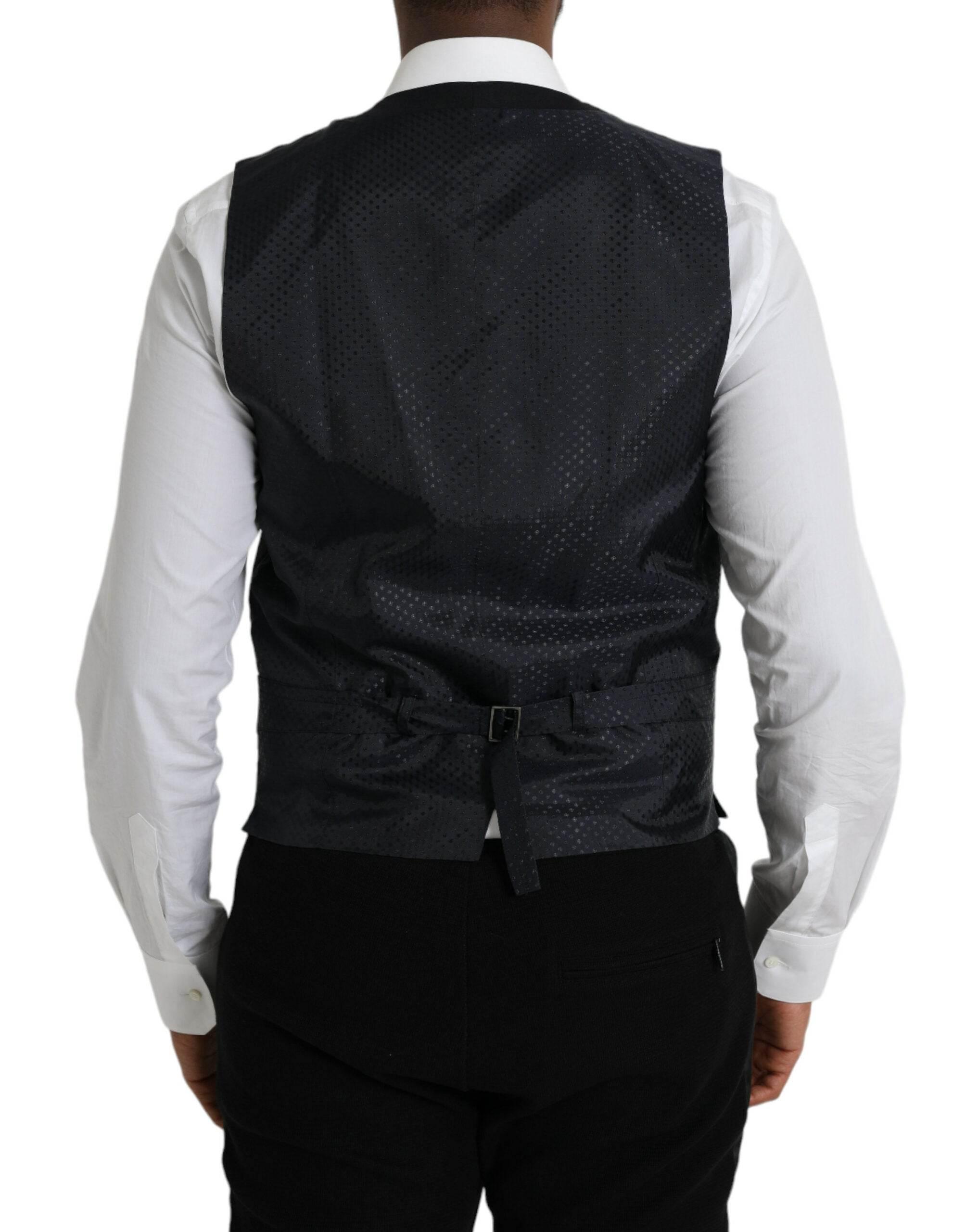 Dolce & Gabbana Black Wool Waistcoat Dress Formal Vest - Hilstor