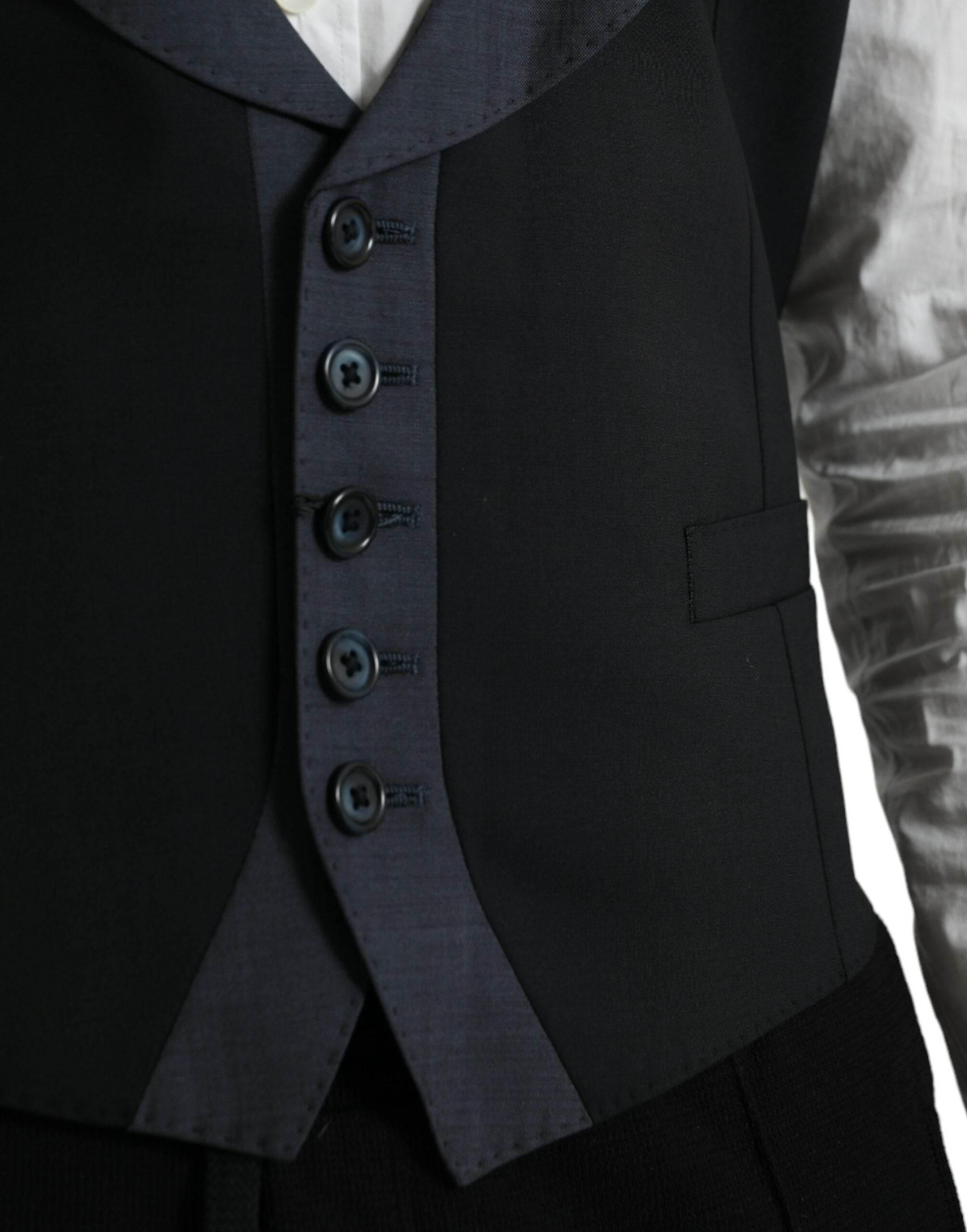 Dolce & Gabbana Black Wool Waistcoat Dress Formal Vest - Hilstor