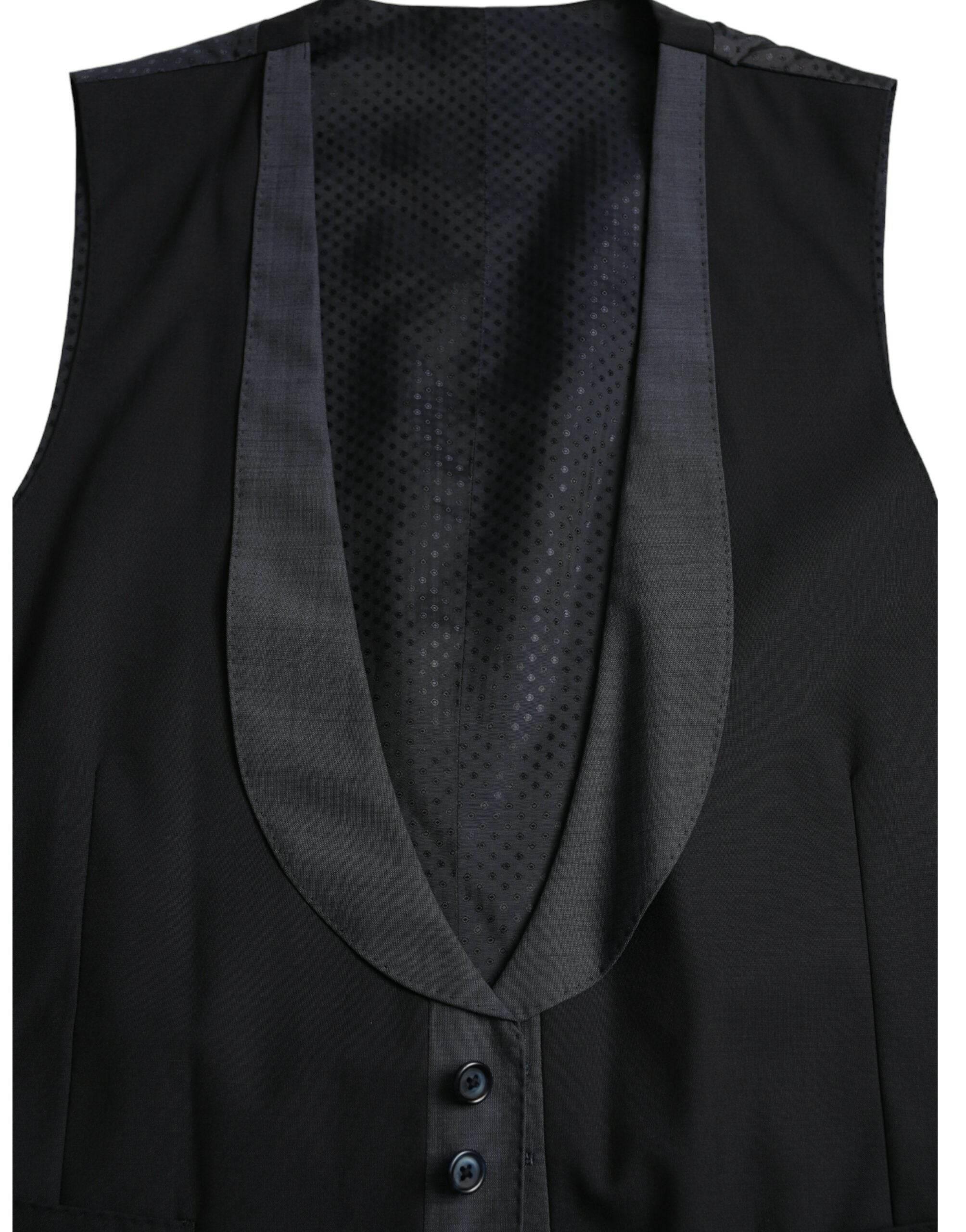 Dolce & Gabbana Black Wool Waistcoat Dress Formal Vest - Hilstor