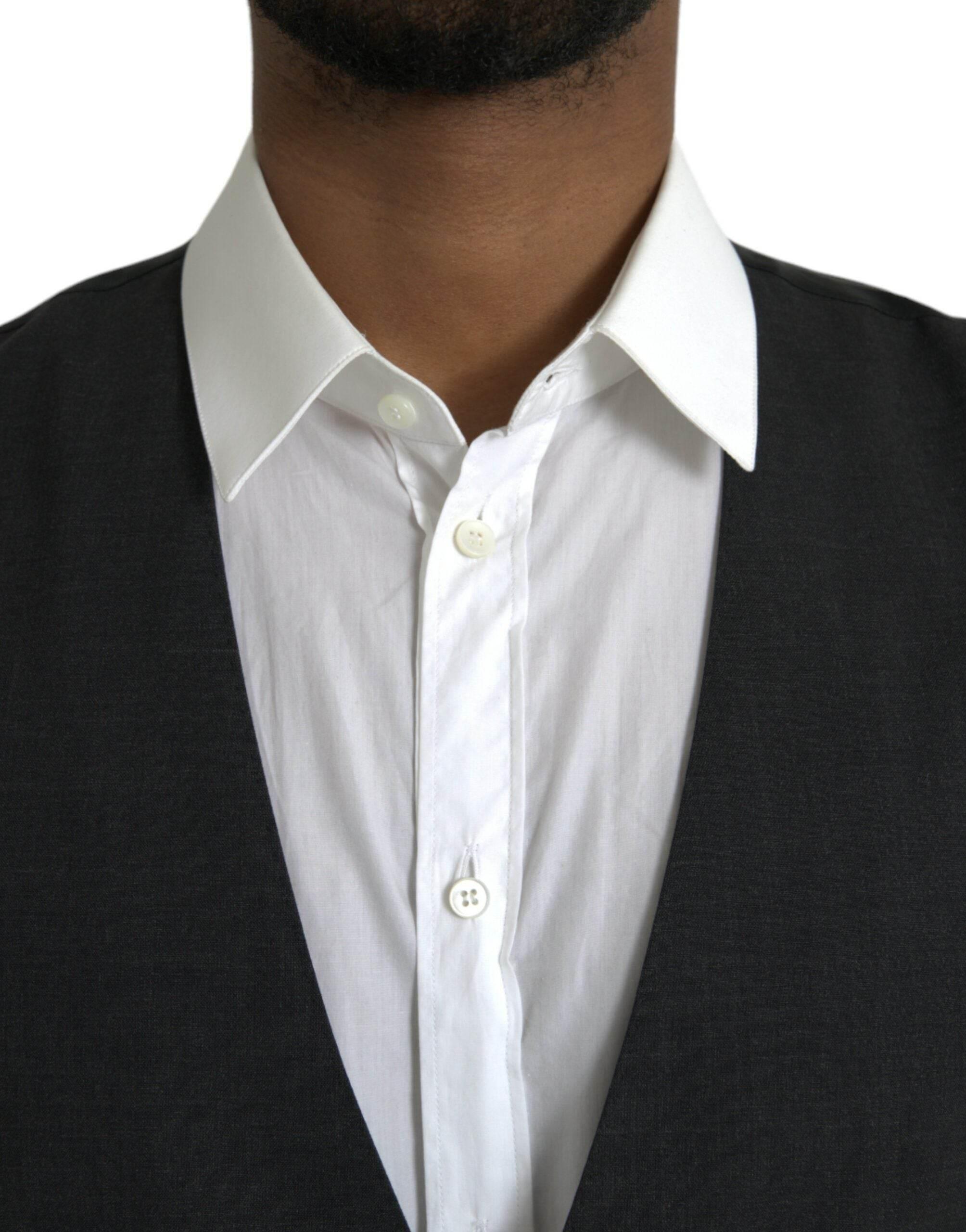 Dolce & Gabbana Black Cotton Waistcoat Dress Formal Vest - Hilstor