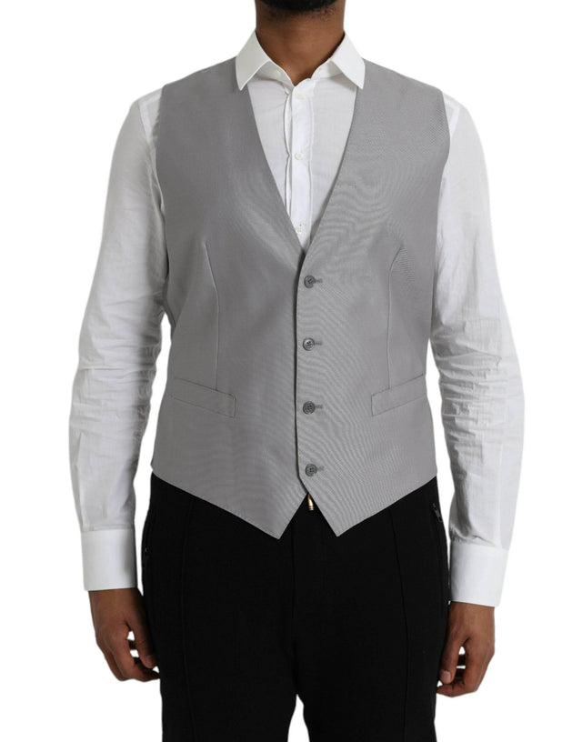Dolce & Gabbana Light Gray Wool Formal Dress Waistcoat Vest - Hilstor