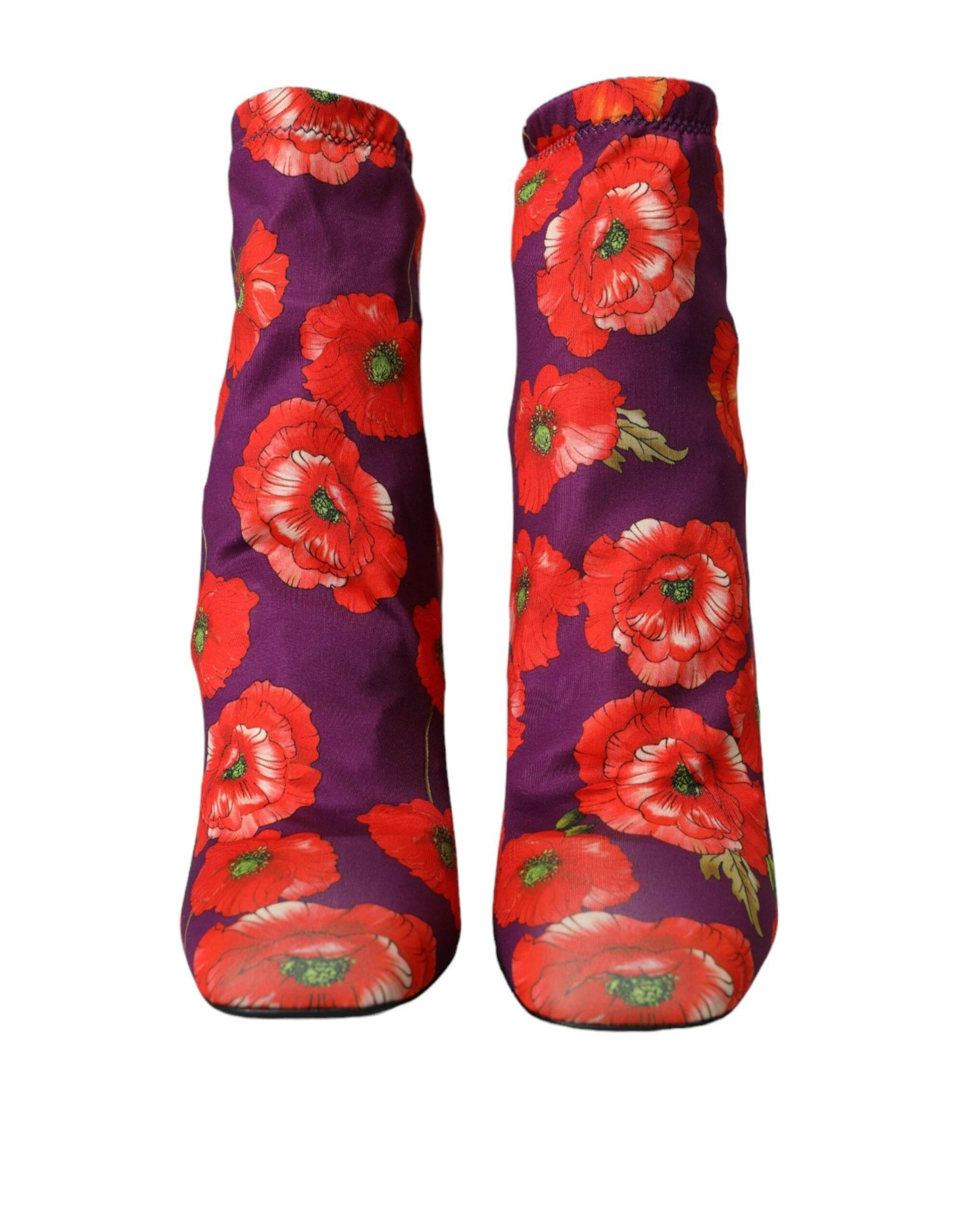 Dolce & Gabbana Purple Floral Jersey Stretch Boots Shoes - Hilstor