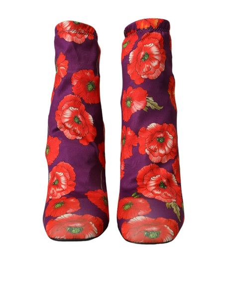 Dolce & Gabbana Purple Floral Jersey Stretch Boots Shoes - Hilstor
