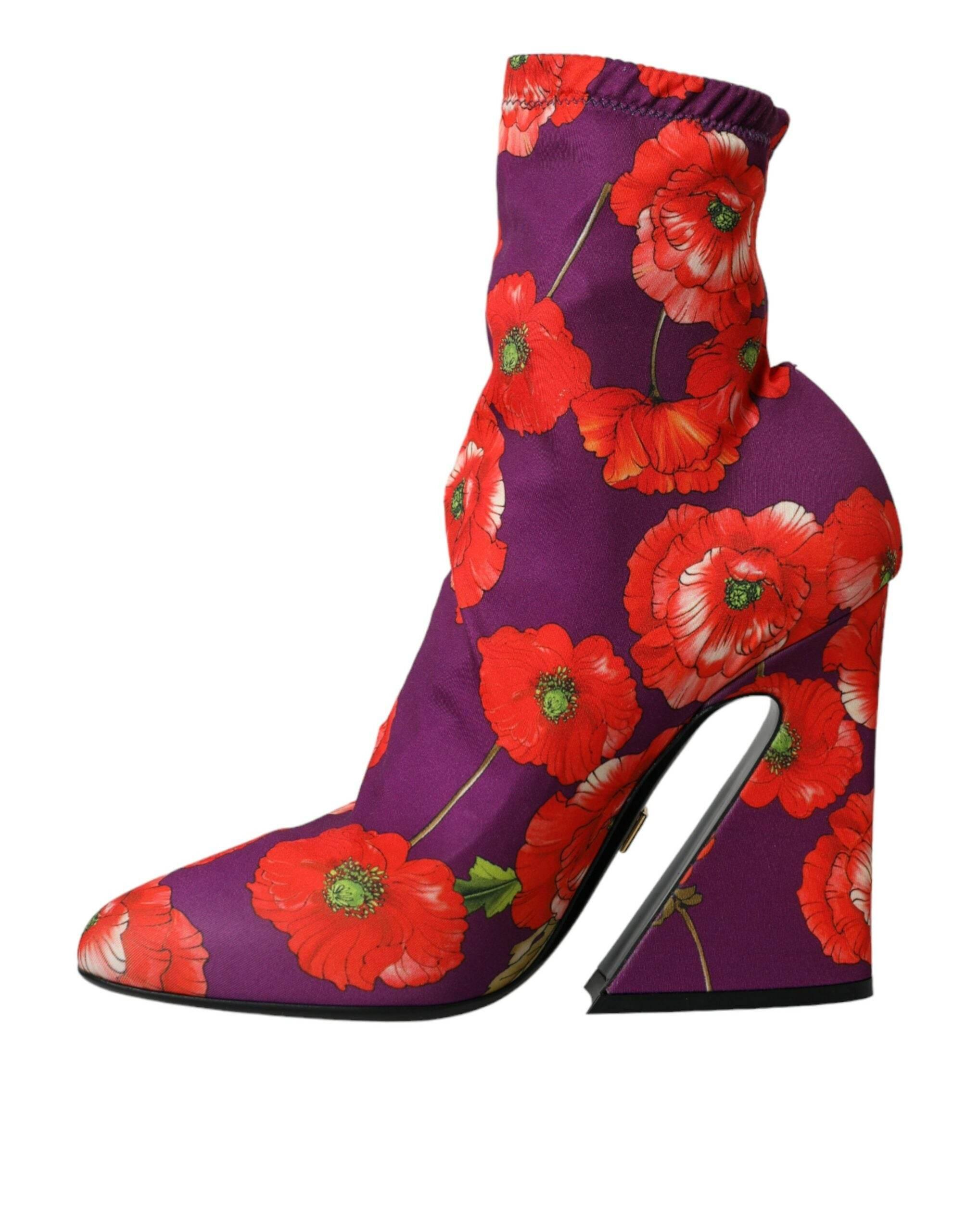 Dolce & Gabbana Purple Floral Jersey Stretch Boots Shoes - Hilstor