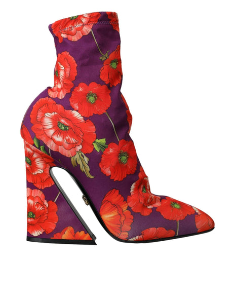 Dolce & Gabbana Purple Floral Jersey Stretch Boots Shoes - Hilstor