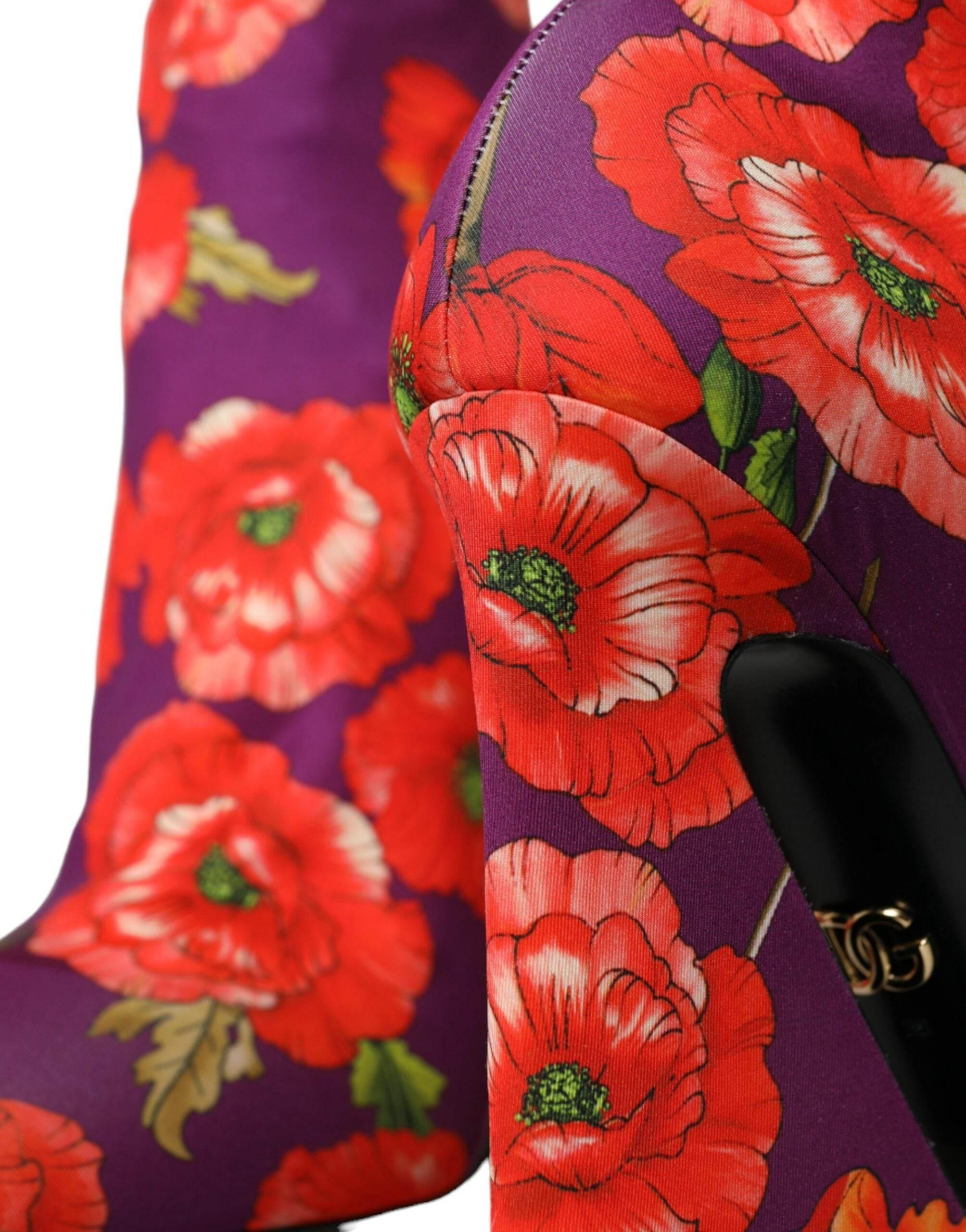 Dolce & Gabbana Purple Floral Jersey Stretch Boots Shoes - Hilstor