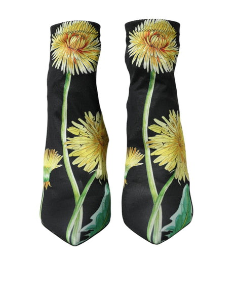 Dolce & Gabbana Black Floral Jersey Stretch Ankle Boots Shoes - Hilstor