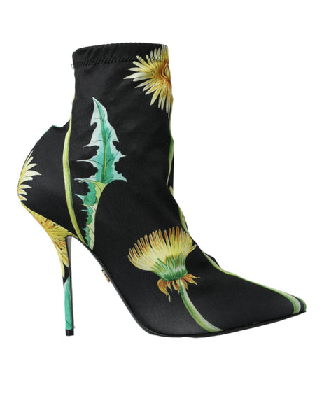 Dolce & Gabbana Black Floral Jersey Stretch Ankle Boots Shoes - Hilstor