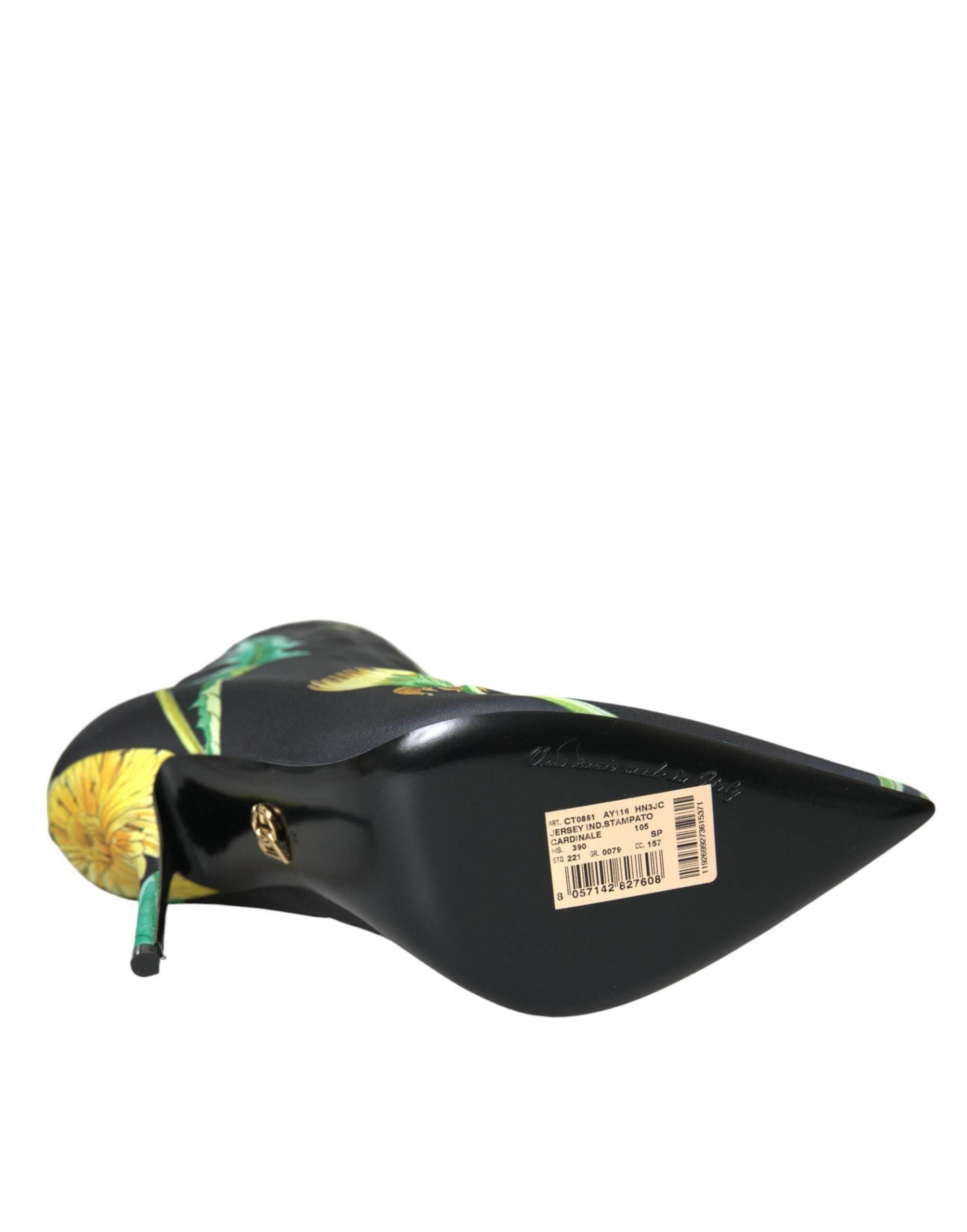 Dolce & Gabbana Black Floral Jersey Stretch Ankle Boots Shoes - Hilstor