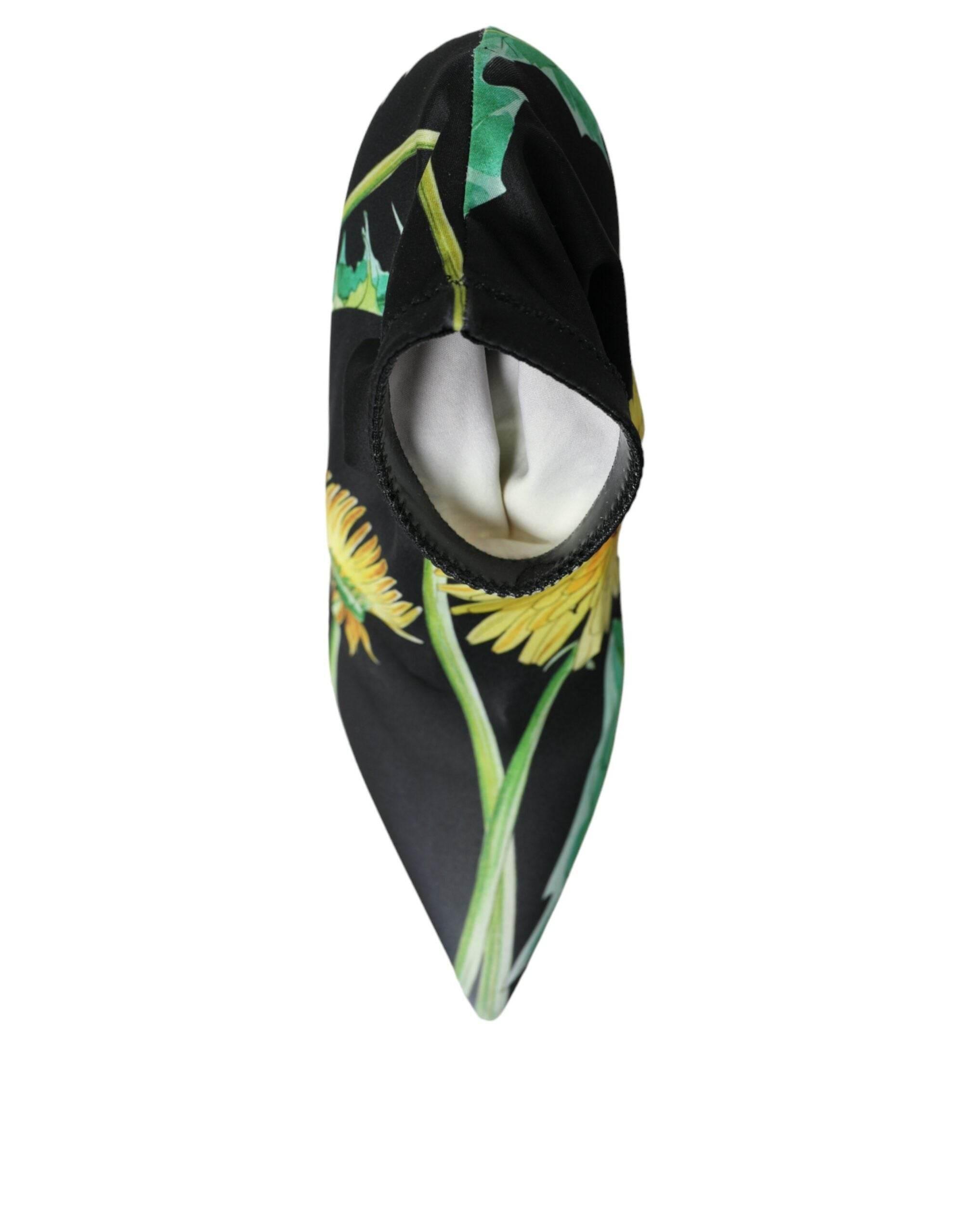 Dolce & Gabbana Black Floral Jersey Stretch Ankle Boots Shoes - Hilstor