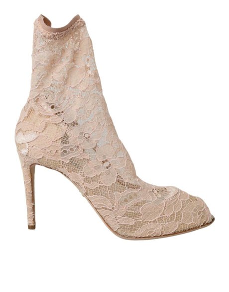 Dolce & Gabbana Beige Stretch Taormina Lace Boots Shoes - Hilstor