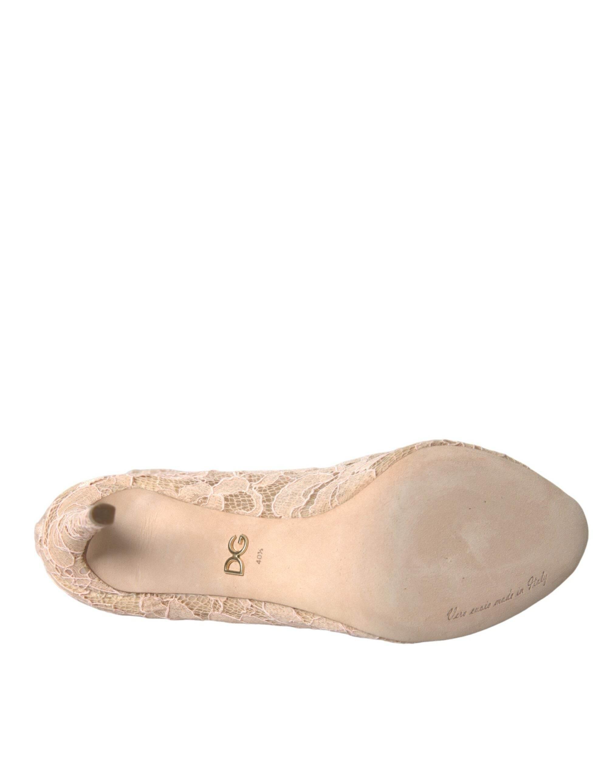 Dolce & Gabbana Beige Stretch Taormina Lace Boots Shoes - Hilstor