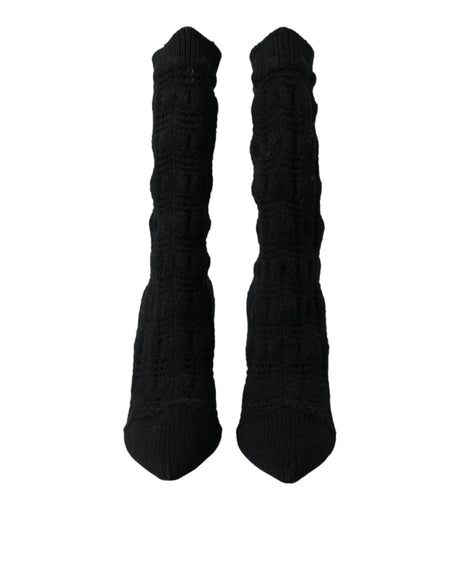Dolce & Gabbana Black Stiletto Heels Mid Calf Boots Shoes - Hilstor