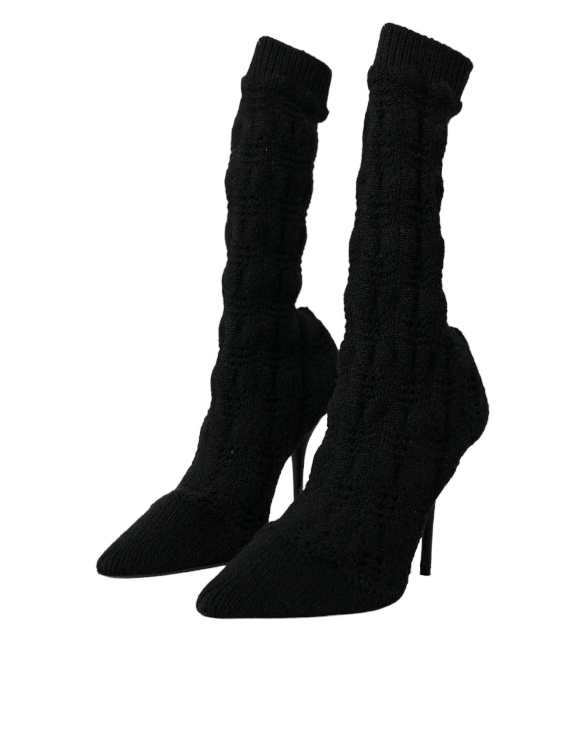 Dolce & Gabbana Black Stiletto Heels Mid Calf Boots Shoes - Hilstor