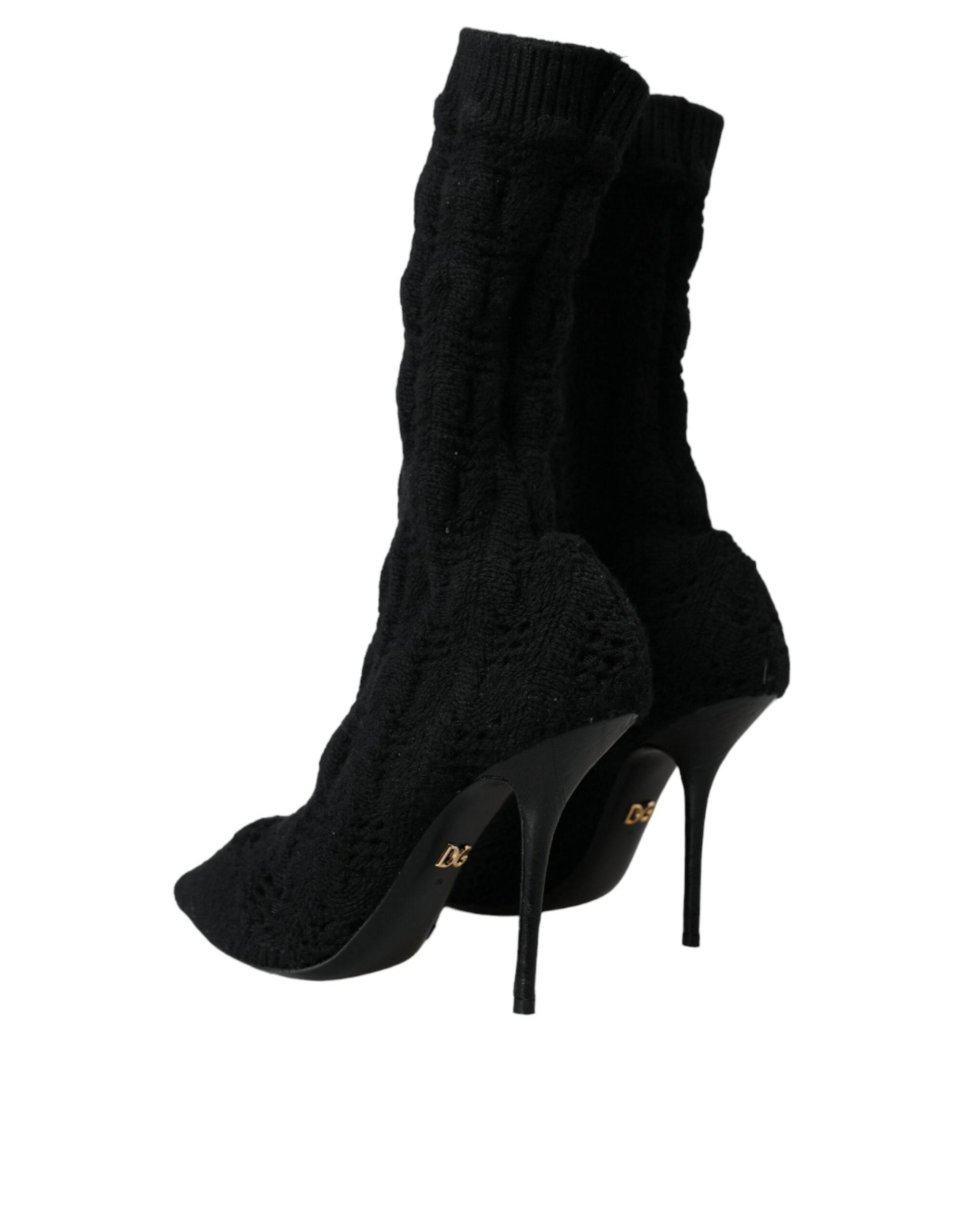 Dolce & Gabbana Black Stiletto Heels Mid Calf Boots Shoes - Hilstor