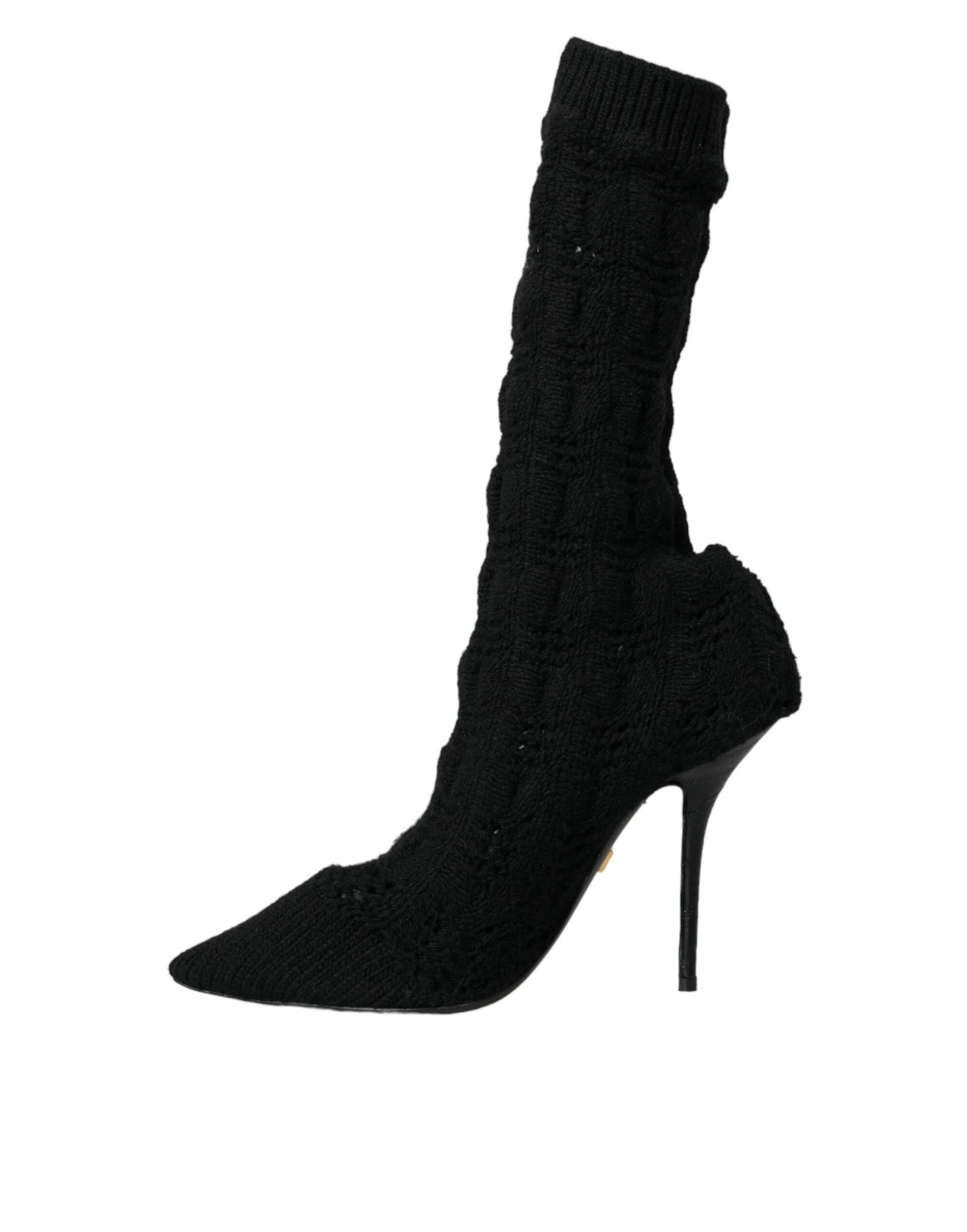 Dolce & Gabbana Black Stiletto Heels Mid Calf Boots Shoes - Hilstor