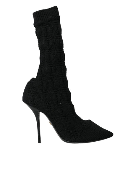 Dolce & Gabbana Black Stiletto Heels Mid Calf Boots Shoes - Hilstor